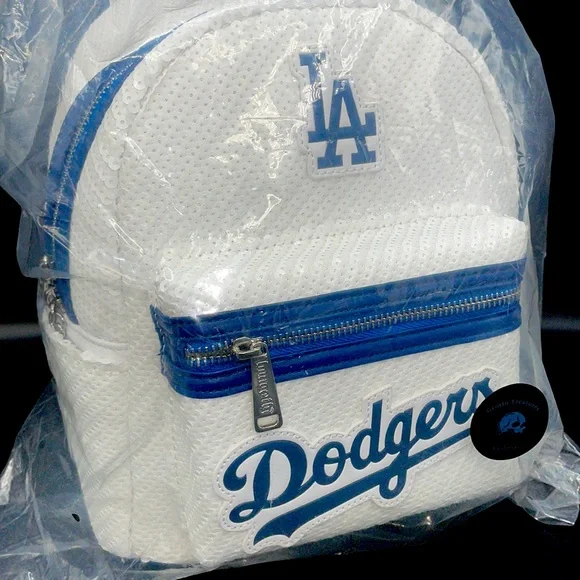 Loungefly Sequin LA Dodgers Exclusive Backpack Loungefly LA Dodgers White Sequin Mini Backpack LE 600  main image 2